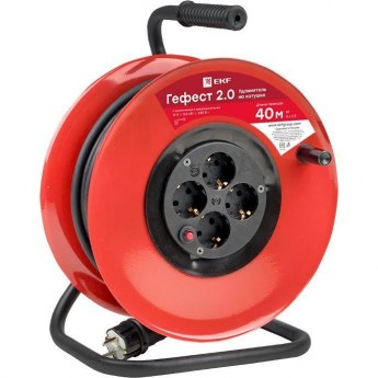 Удлинитель EKF PROxima Гефест 2.0, на катушке, 4 гнезда, 40м, КГ 3x2.5, 16А/3.5кВт, SQ
